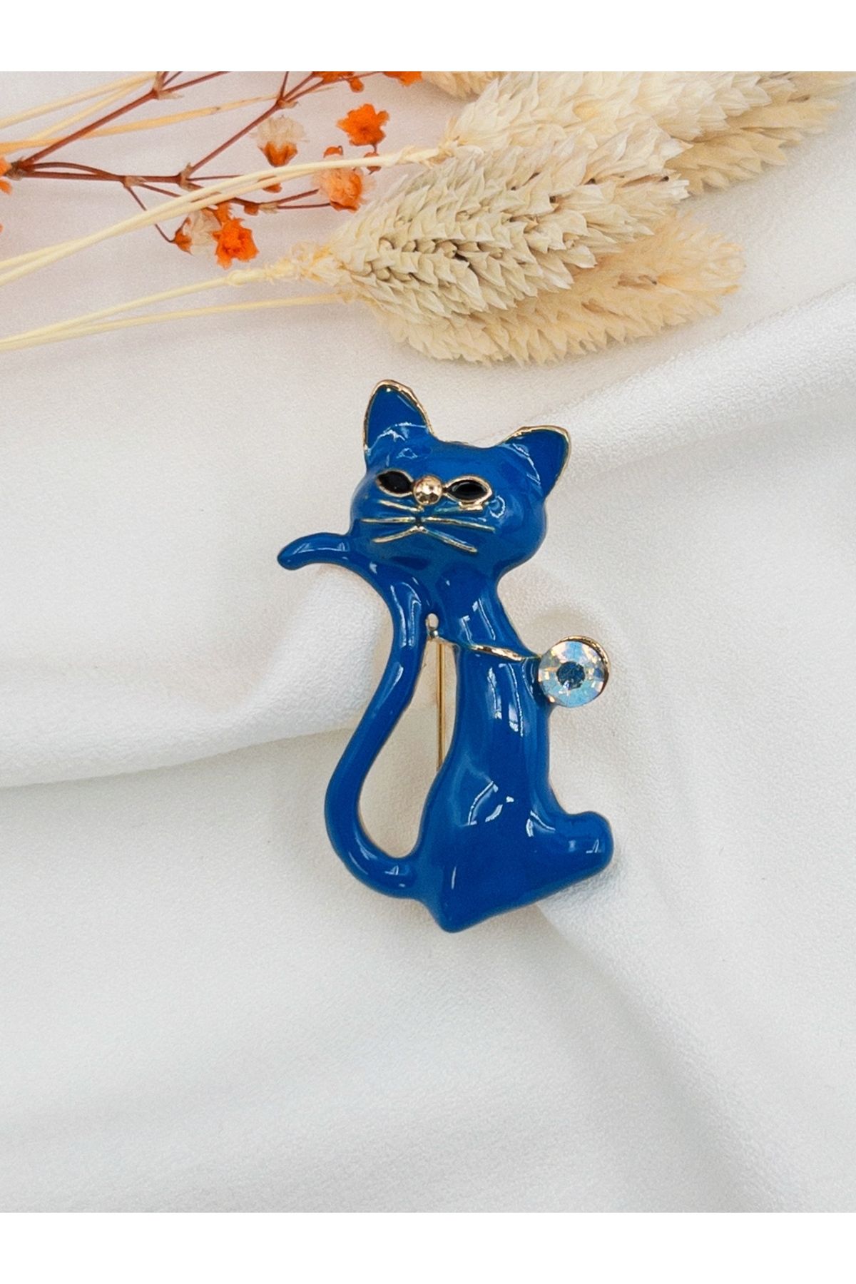 Siya Silver Zirkon Taşlı Kedi Broş