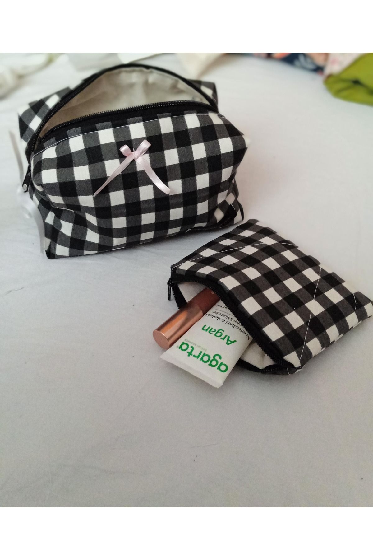Handmade Pötikare Su Geçirmez Makyaj çantası Mini El Cüzdanı 2 li set Medium boy çanta 20*13 cm