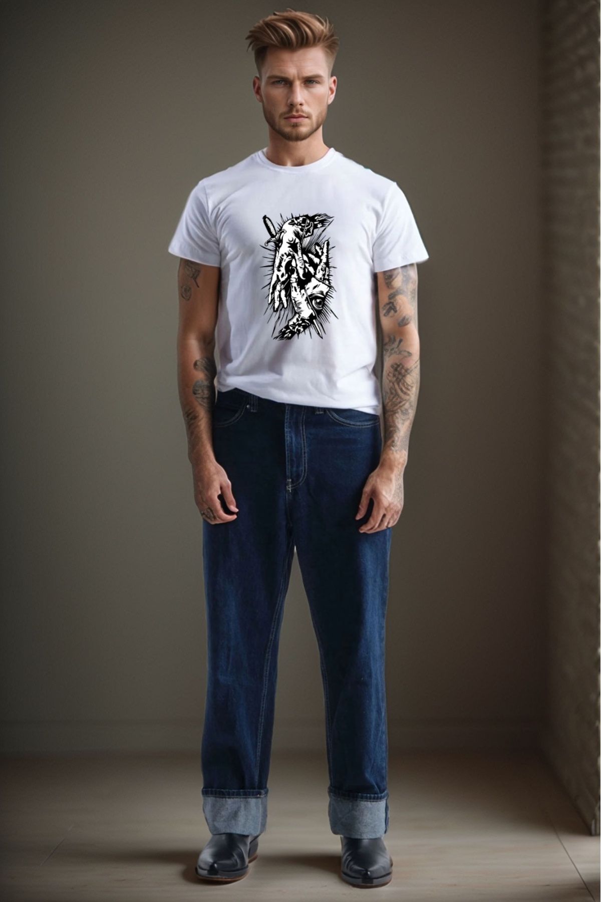 onsrawear Sanatsal Çizimli Unisex T-shirt Özgün Tasarım %100 Pamuk