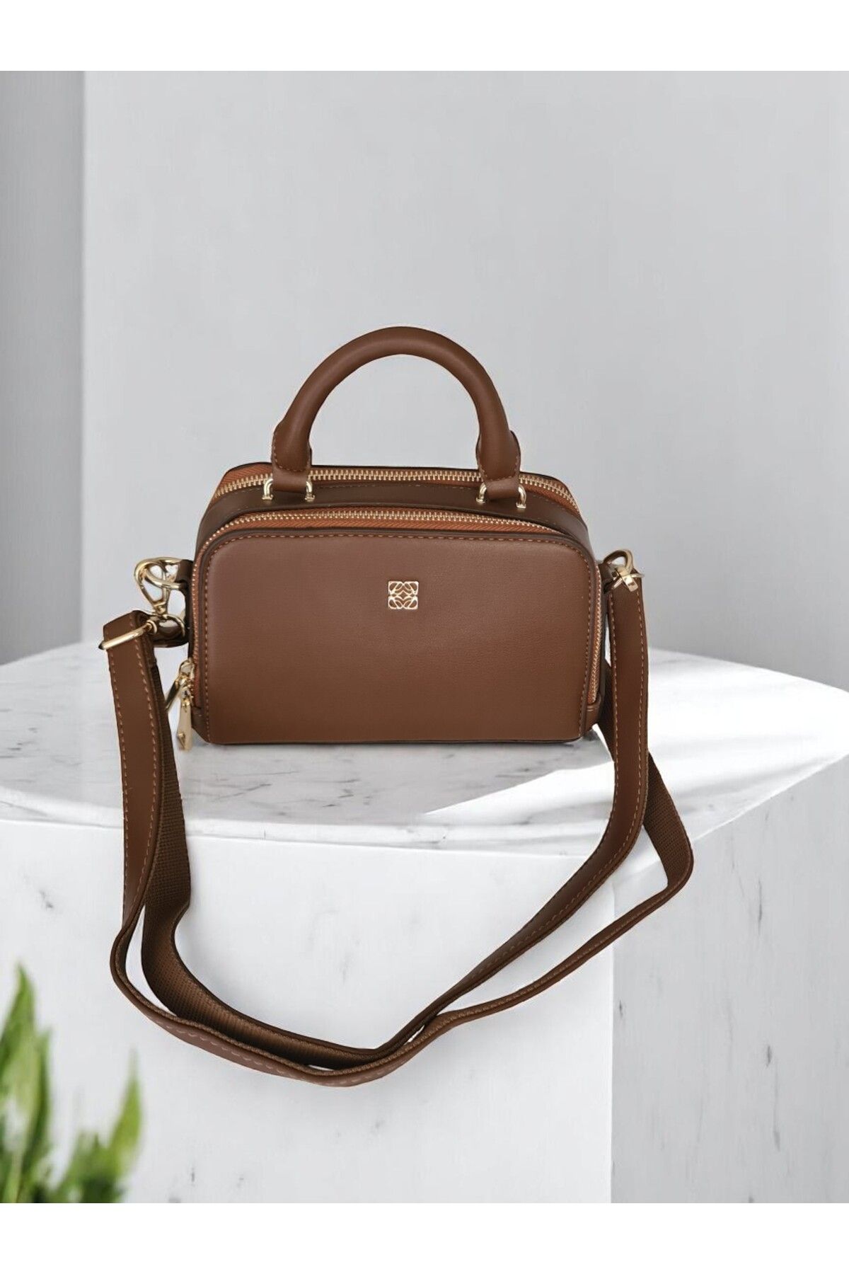 Classbag Kadın Taba Kaliteli İki Fermuarlı Kartlık Detaylı El ve Omuz Çantası