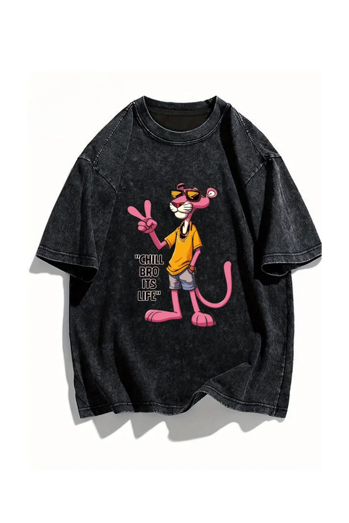 Touz Moda CHILL BRO ITS LIFE Baskılı Yıkamalı Oversize Vintage Tshirt