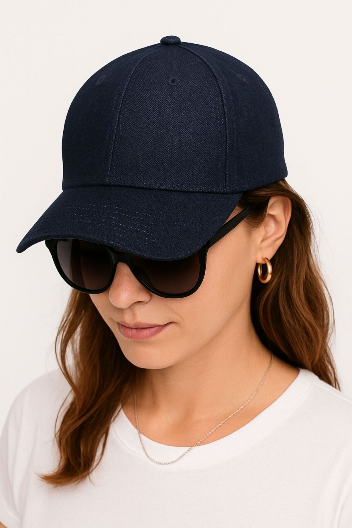 SFCOLLECTION Kadın Lacivert Denim Görünümlü Spor Kot Şapka