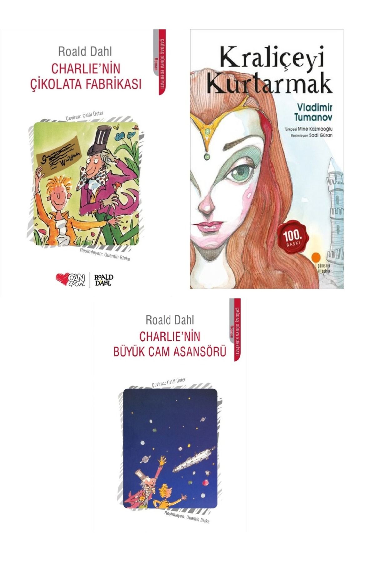 Günışığı Kitaplığı Kraliçeyi Kurtarmak & Charlie'nin Çikolata Fabrikası & Charlie'nin Büyük Cam Asansörü ( 3 Lu Set )