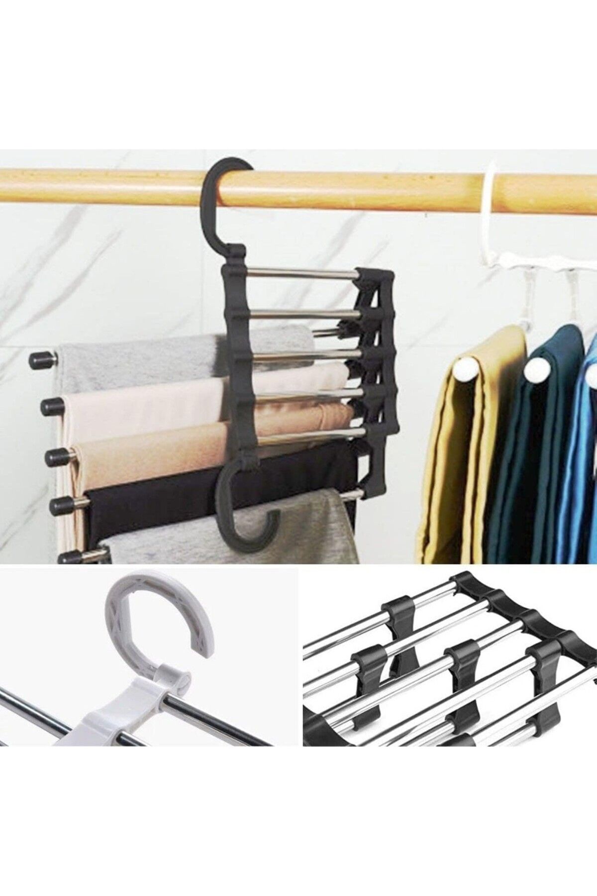 MeteShop 3 Adet Hareketli Dolap Içi Pantolon Kravat Şal Düzenleyici Katmanlı Askılık Organizer Renk Beyaz