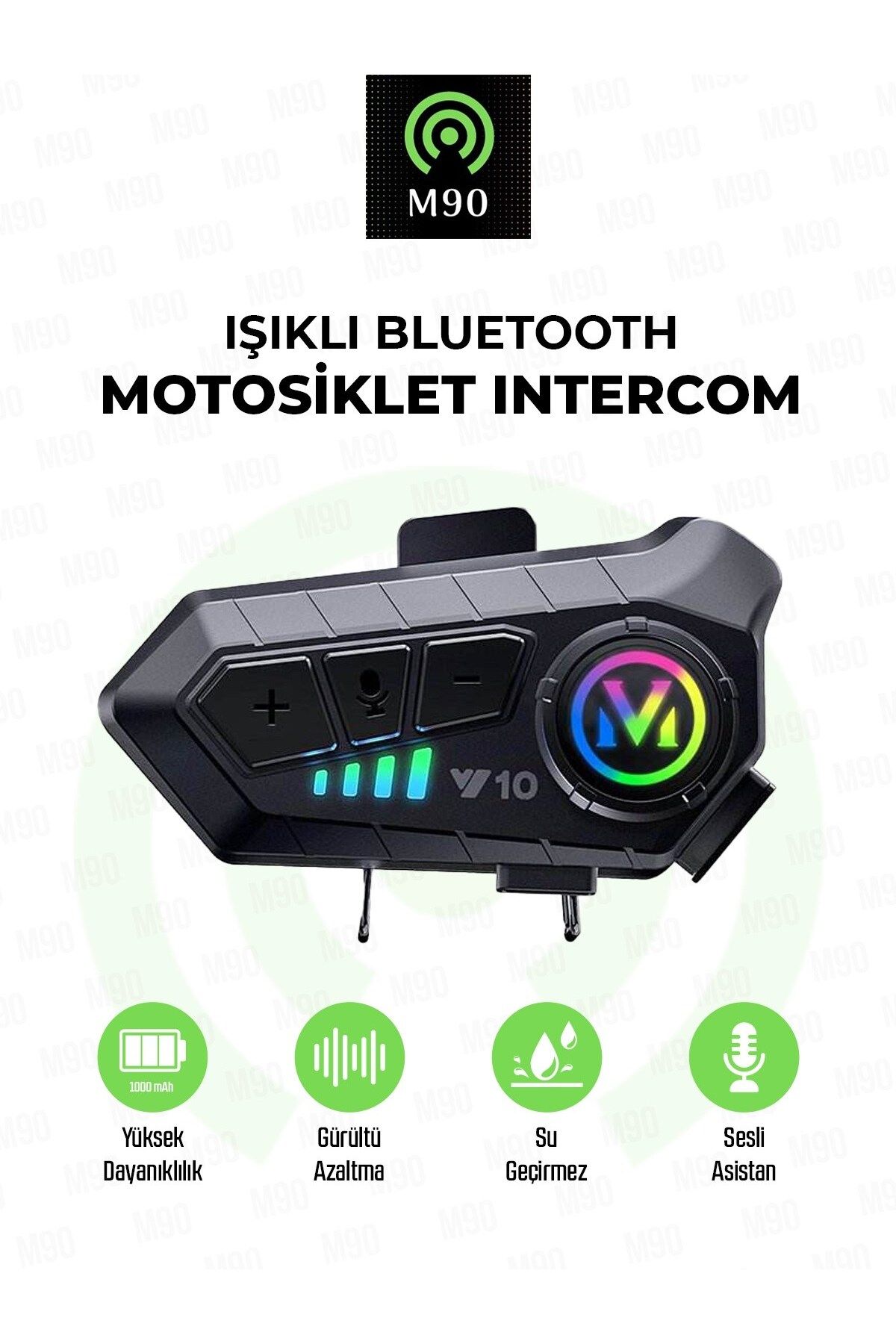 M90 Y10s 5.3 Motosiklet Kask Kulaklık Intercom Işıklı Motorsiklet Interkom Güçlendirilmiş Bataryalı