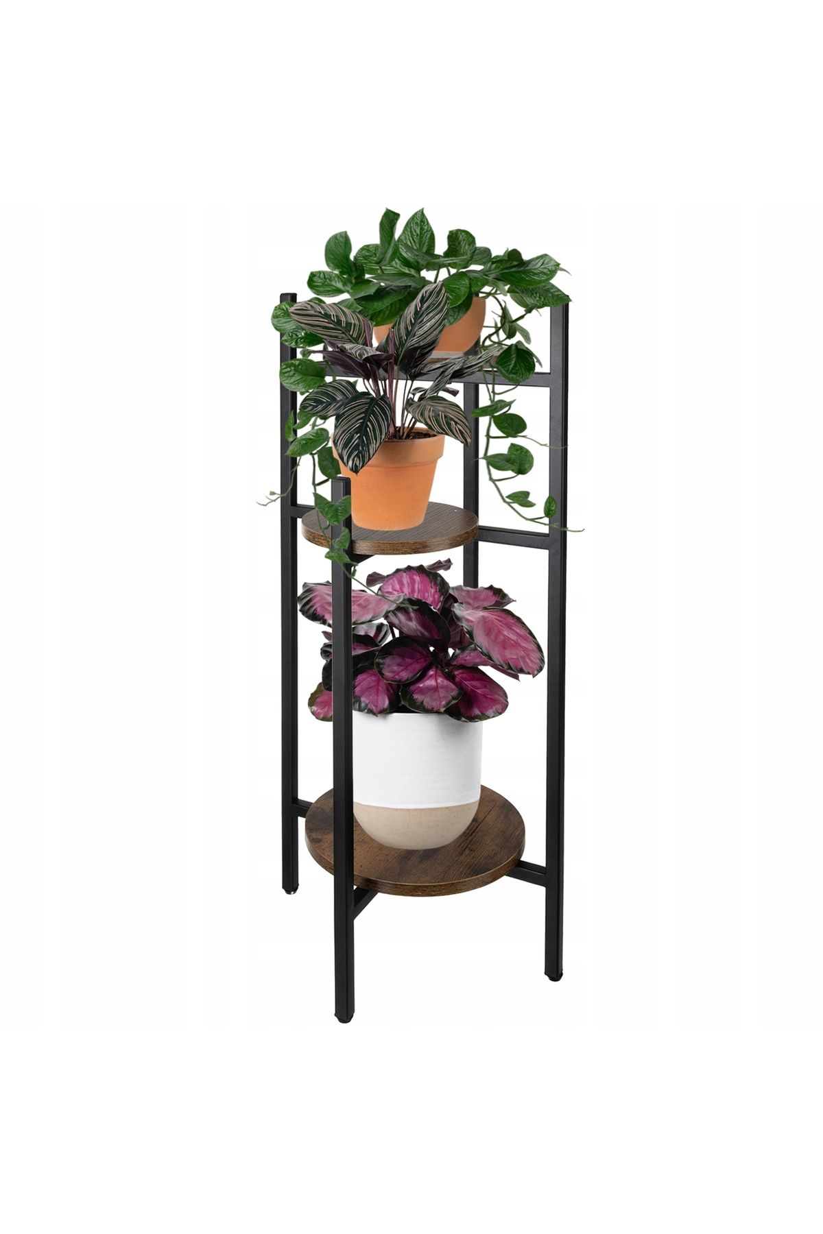 zola Suport Metalic Flori Cu 3 Polite Mdf, Max 45 Kg, 81x27x27 Cm, Negru/maro - One Size