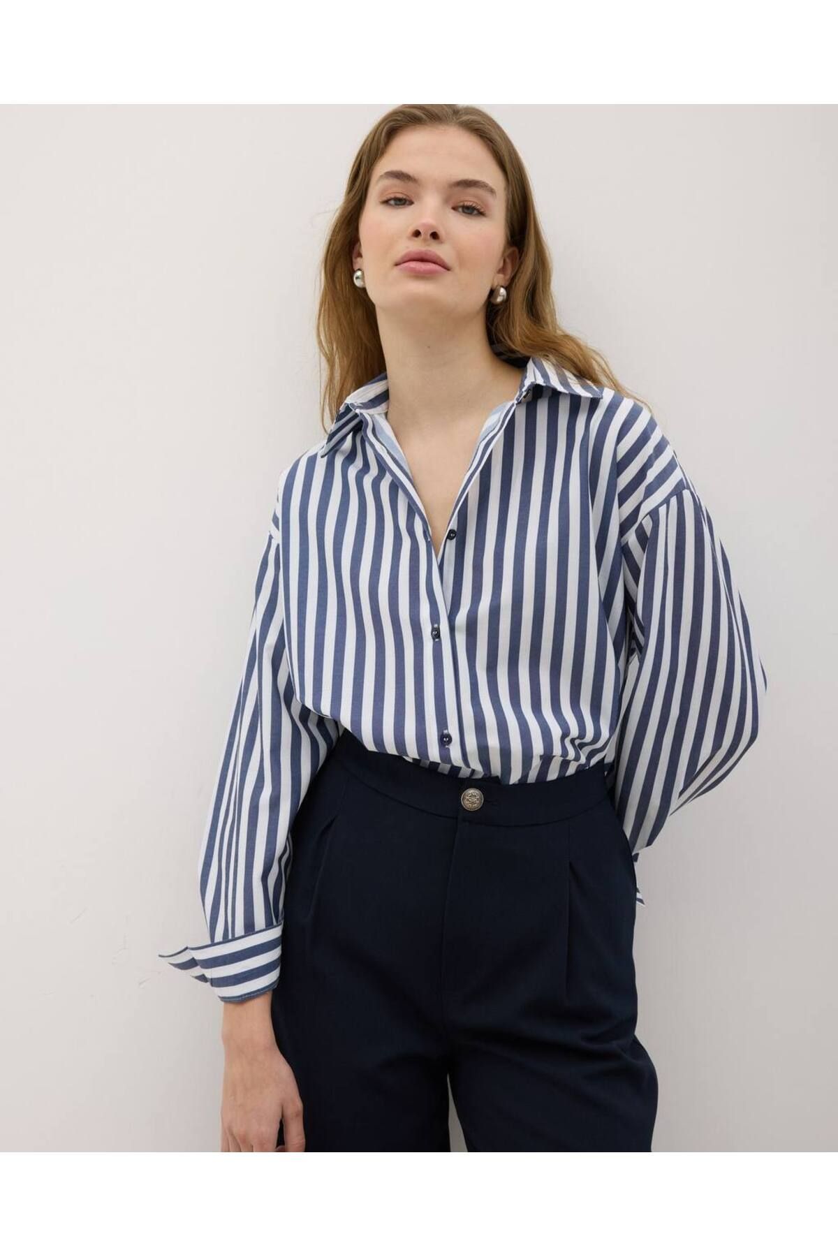 Gökcan Butik Çizgili Teryycotton Gömlek