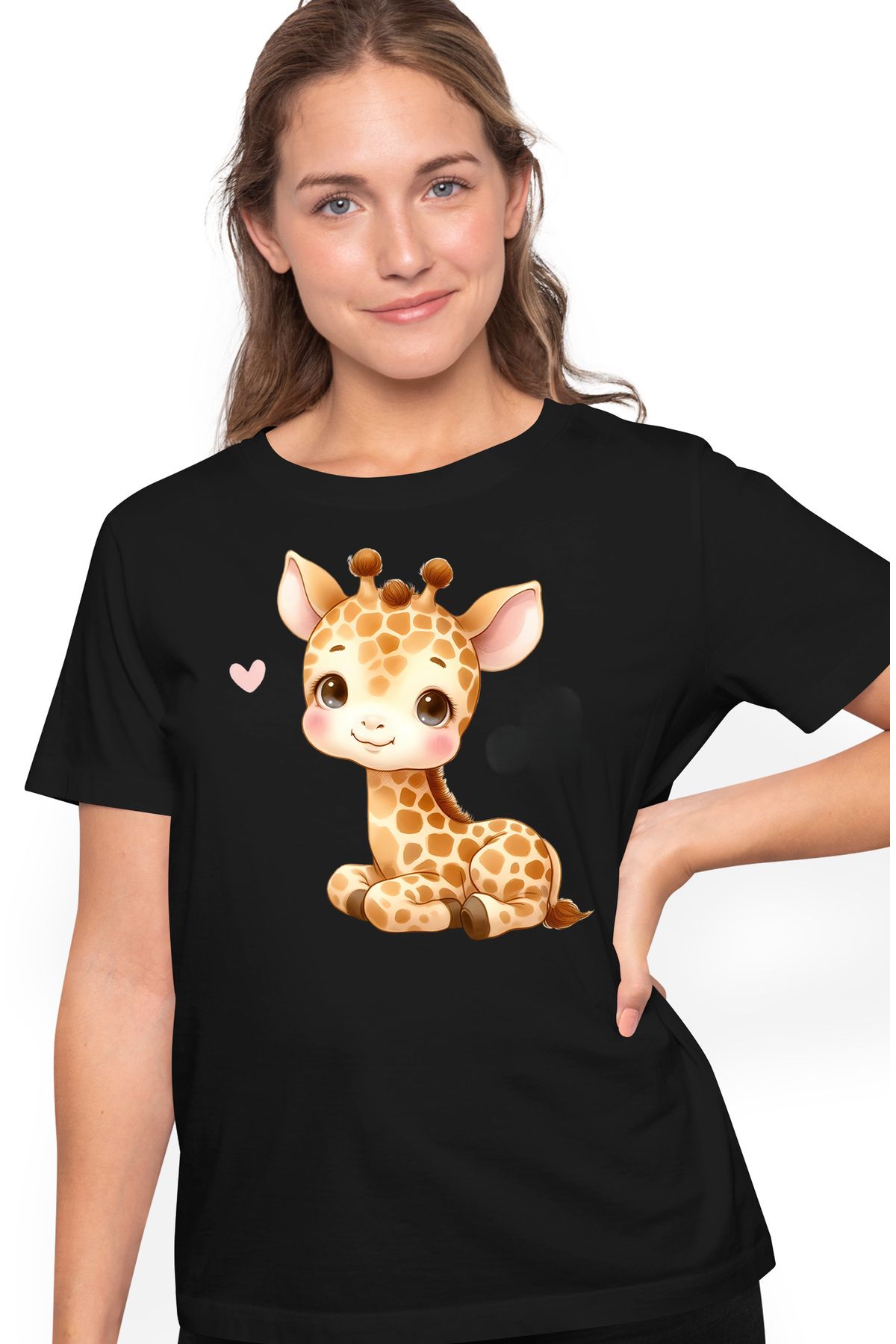 StoryGift Romania Tricou Femei Cu O Girafa Micuta, Ilustratie, Imbujorata, Inimioara, Apreciere, G Blk_xs Femeie - L