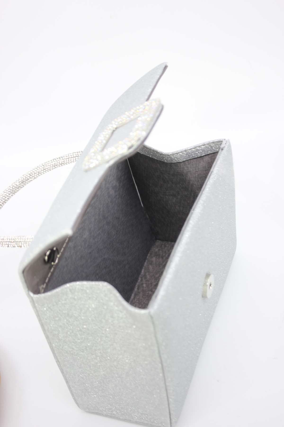 Çanta Sepetim-Women's Silver Silvery Stone Buckle Detailed Portfolio Stone Handle Evening Dress Bag 7