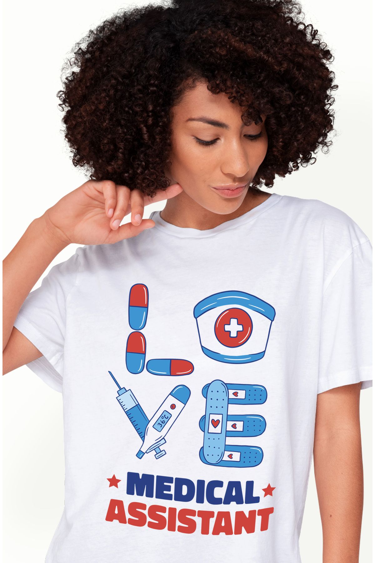 StoryGift Romania Tricou Femei Asistent Medical, Love Assistant Cu Imprimeu Pe Fata, 100% Bumbac, Wht_s Femeie - M