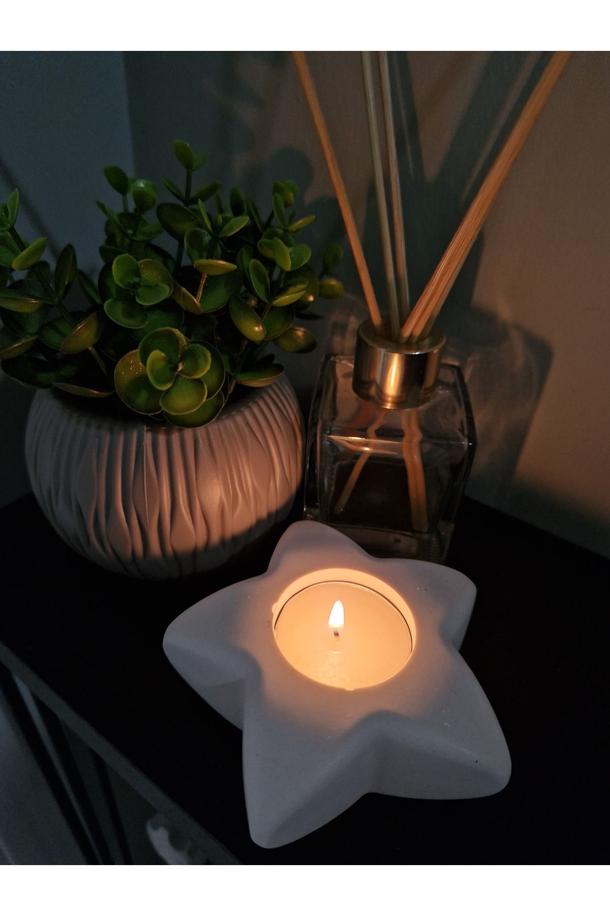Noliva Yıldız Şekilli El Yapımı Taş Tozu Tealight Mumluk – Dekoratif Mumluk