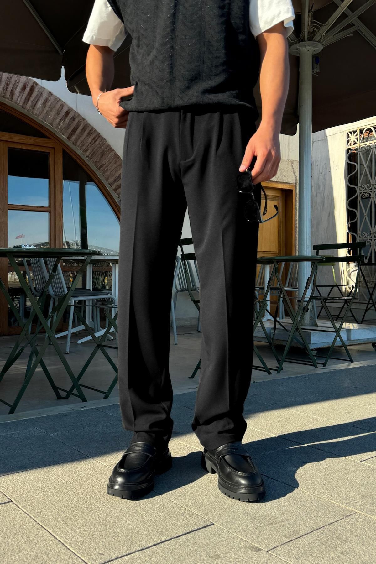 Flaw Wear Relax Fit Basic Siyah Kumaş Pantolon