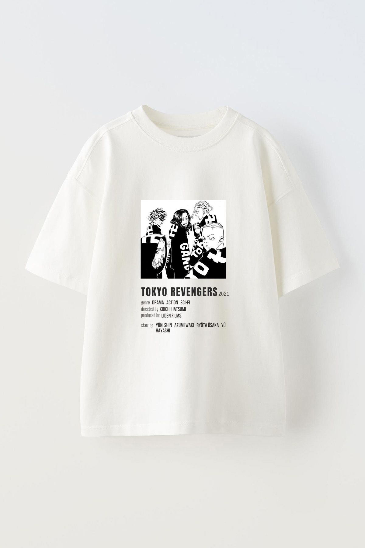 Anetos Tokyo Revengers Ön Baskılı Pamuk Beyaz Oversize T-shirt