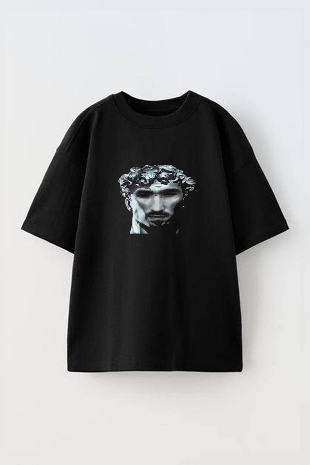 Anetos Sagopa Kajmer Heykel Ön Baskılı Pamuk Siyah Oversize T-shirt