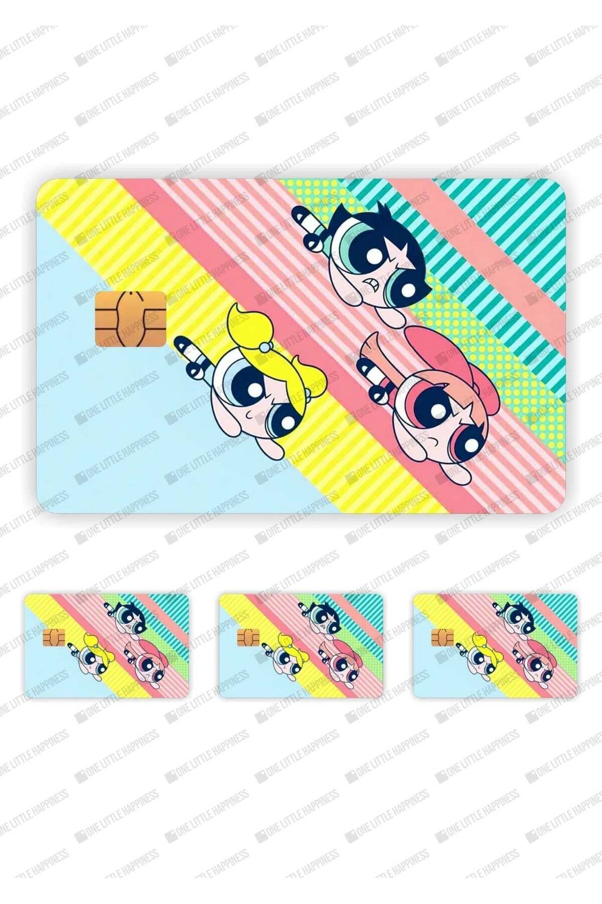 One Little Happiness 4 Adet Powerpuff Girls Kart Kaplama Sticker Kart Etiketi