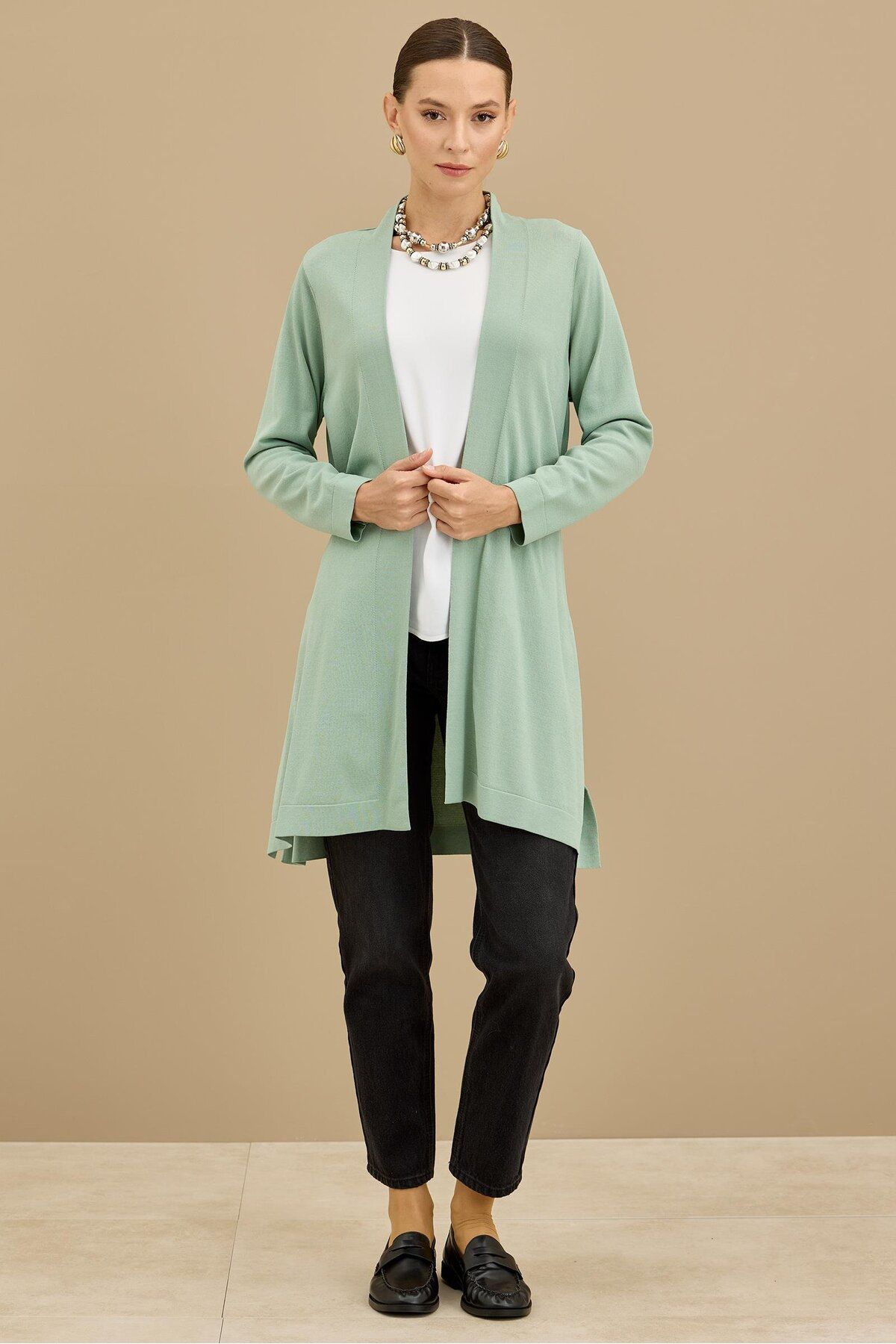 Tığ Triko Beli Kemerli Rayon Basic Hırka MİNT