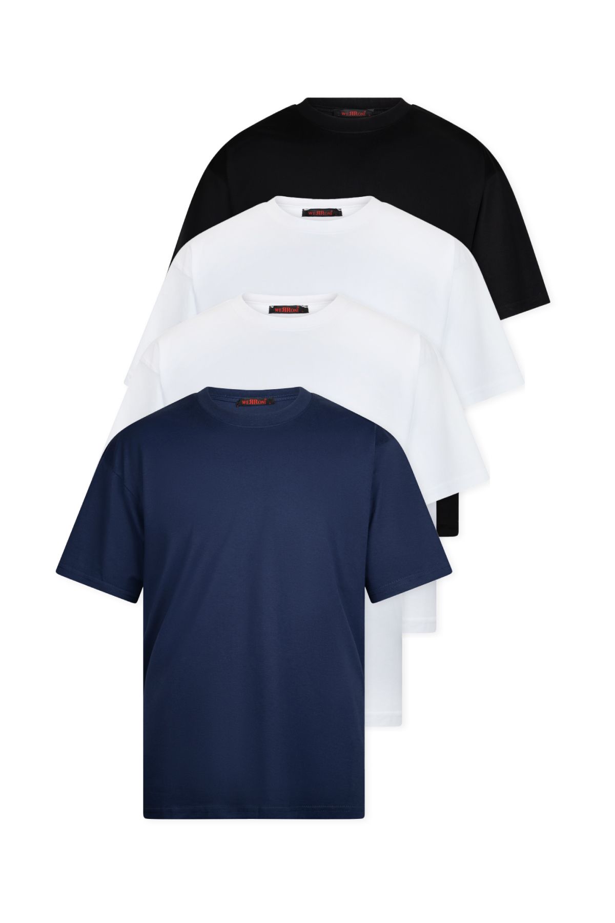 WERRONİ 4'lü Oversize Massimo Kalın Tok Basic - Beyaz - Beyaz -Siyah - Lacivert