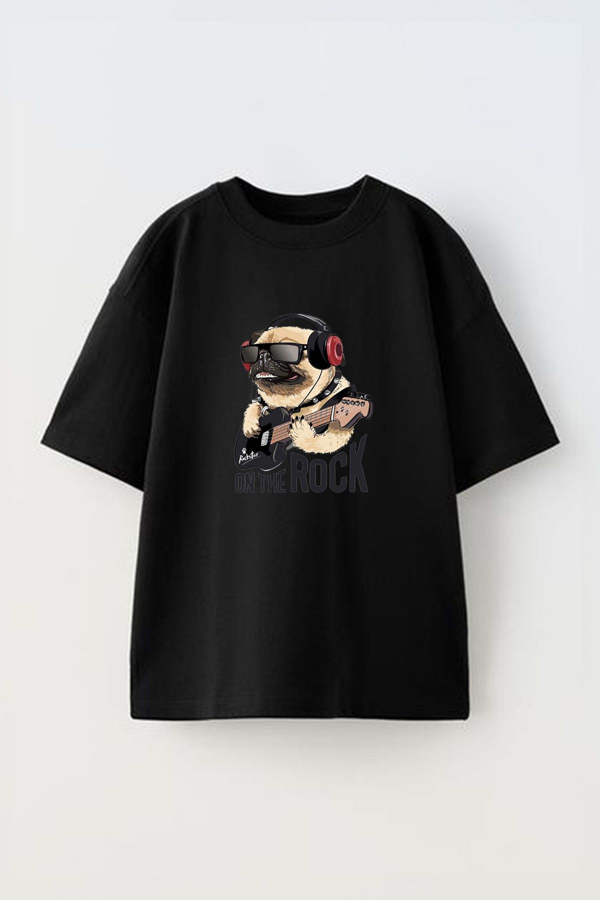 Anetos Rack Dog Ön Baskılı Pamuk Siyah Oversize T-shirt