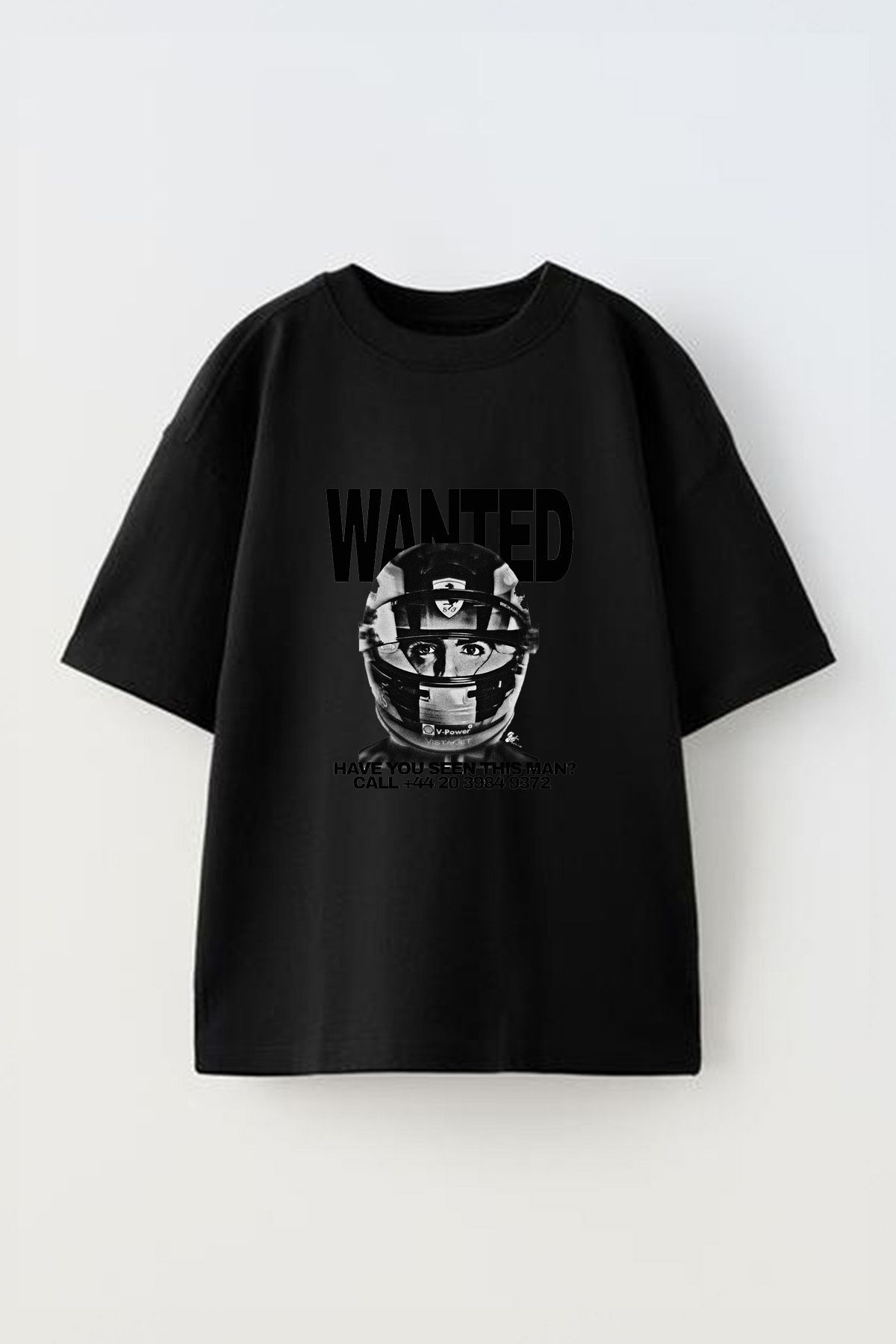 Anetos Wanted Driver Ön Baskılı Pamuk Siyah Oversize T-shirt