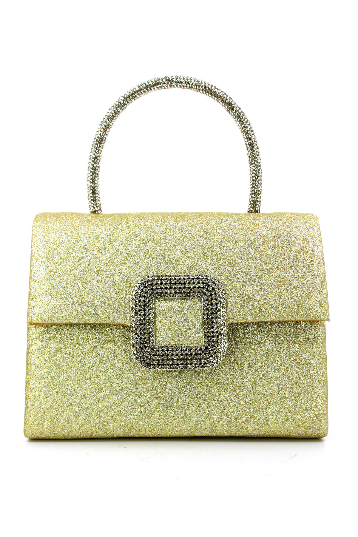 Çanta Sepetim-Women's Silver Silvery Stone Buckle Detailed Portfolio Stone Handle Evening Dress Bag 3