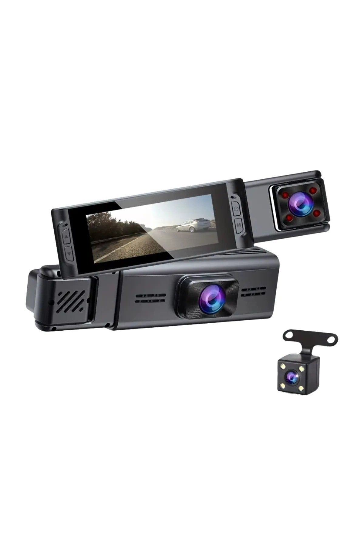 Kingline Wifi K16 1080p Ekranlı 3 Kameralı Araç Kamerası