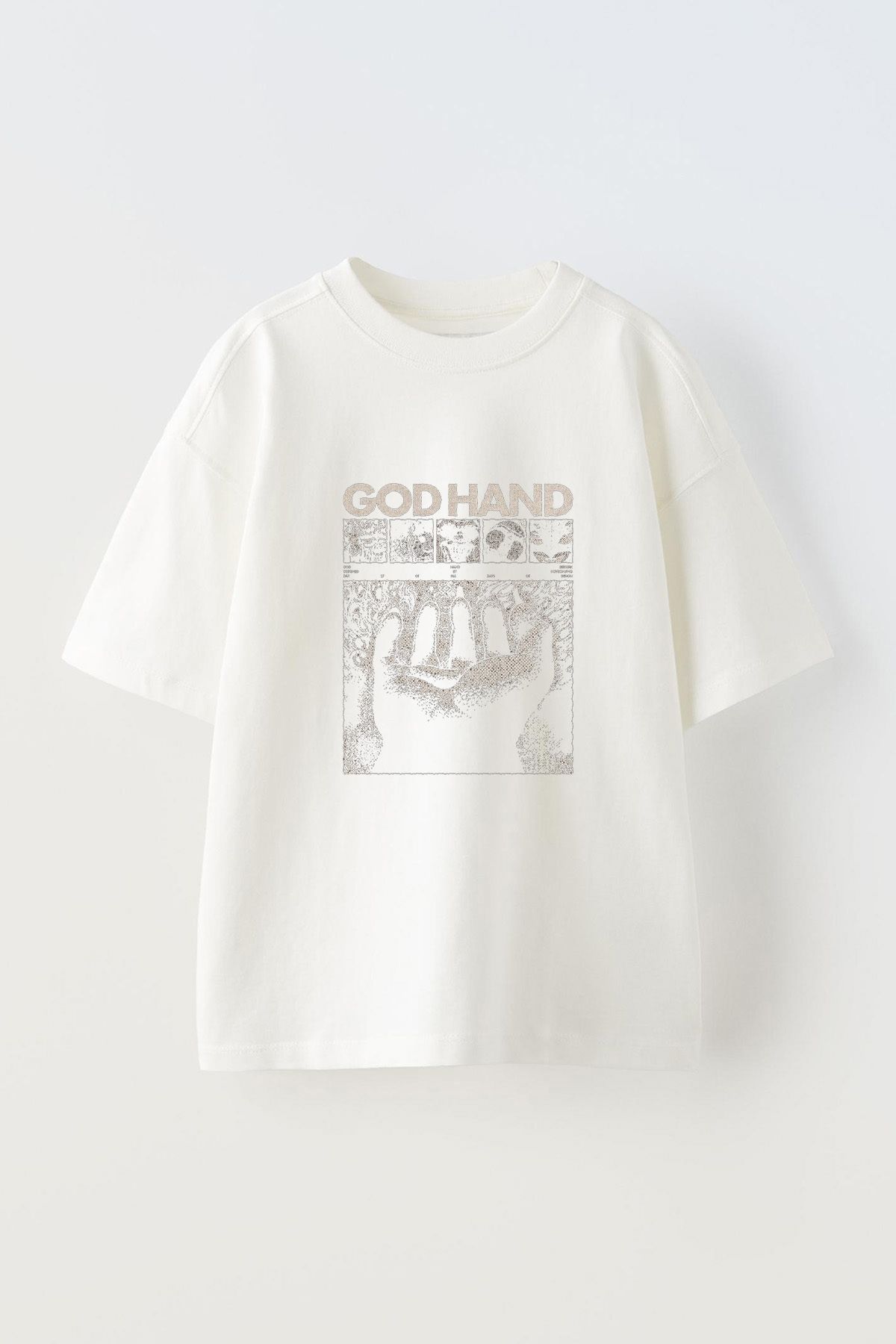 Anetos God Hand Ön Baskılı Pamuk Beyaz Oversize T-shirt