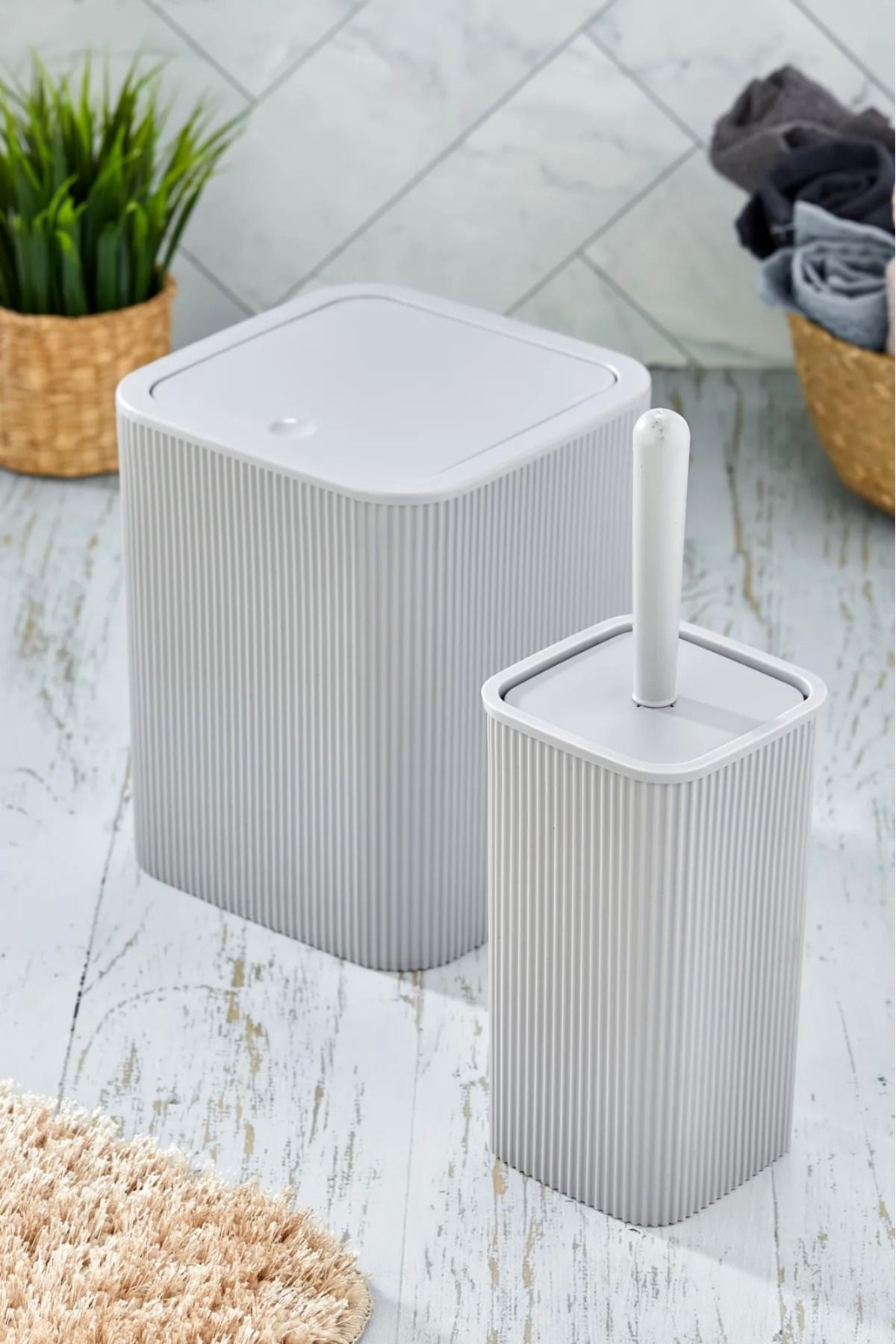 Kitchen Line KARE ÇÖP KOVASI TUVALET FIRÇASI SET 2'Lİ 5 LİTRE GRİ