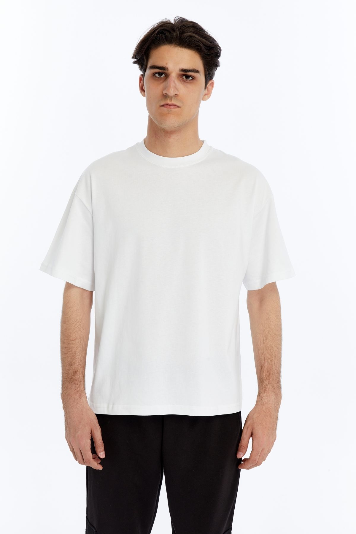 AXXEL Erkek Oversize Kısa Kollu Bisiklet Yaka Tişört-D806