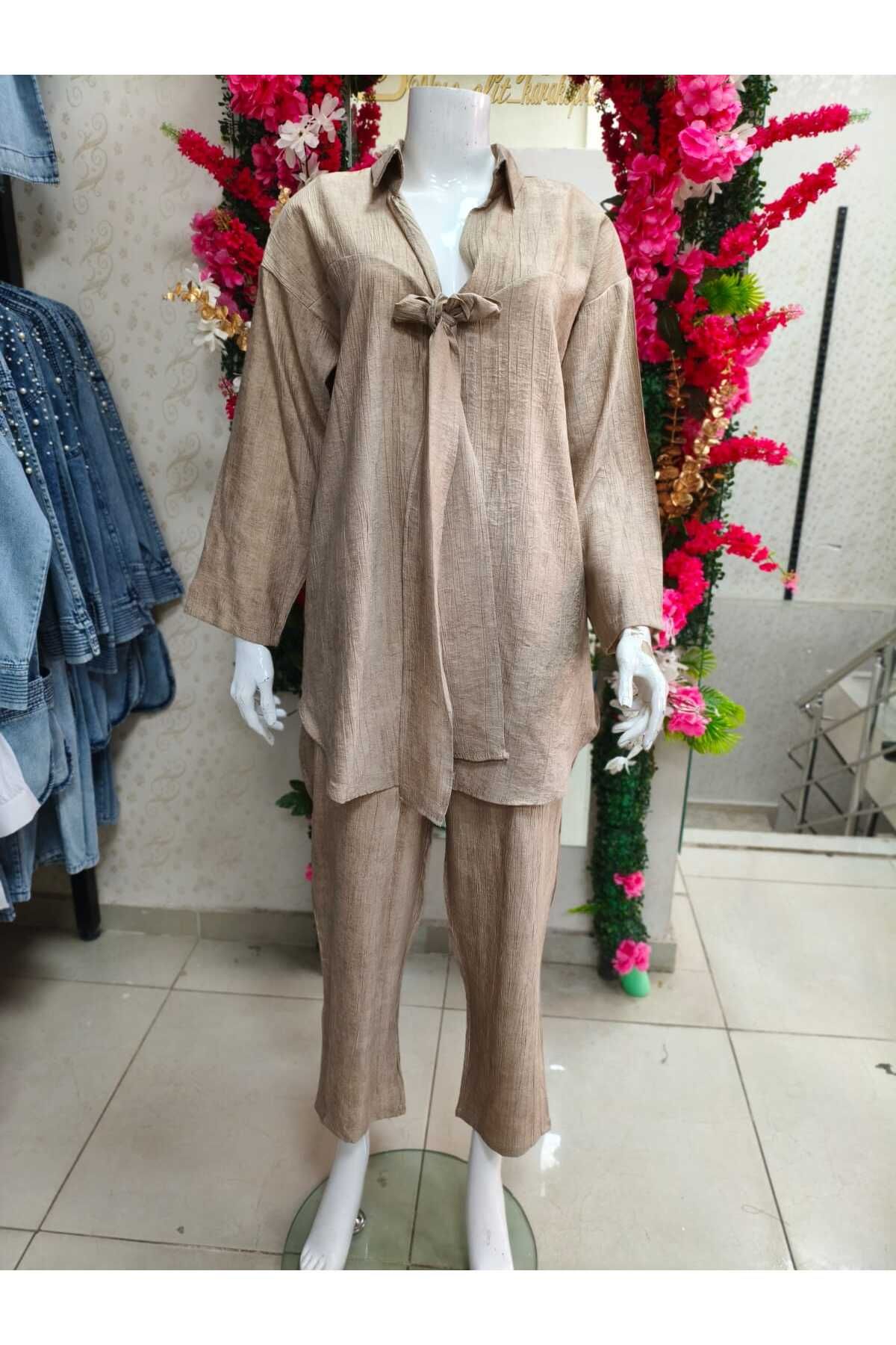 zeymiray çilek keten kumaş kimono takım