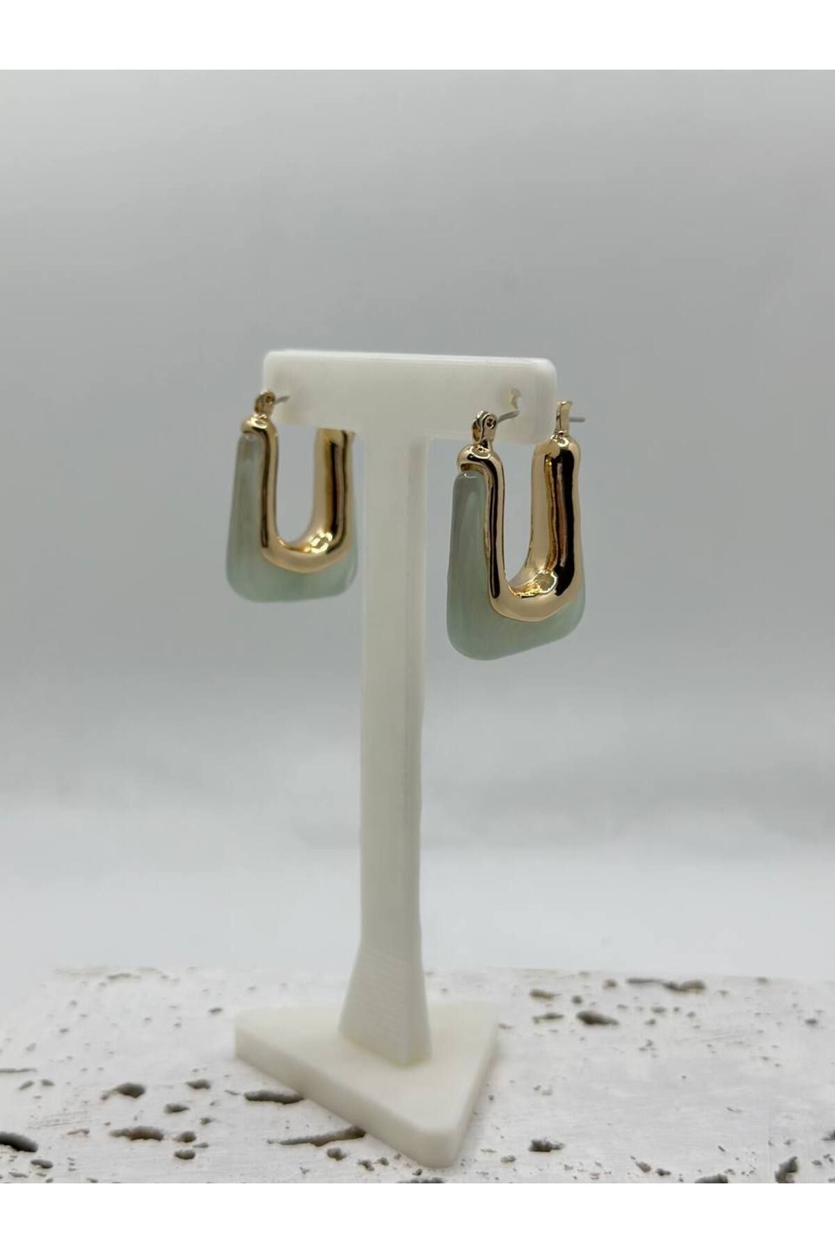 lysiaaccessory Mint Yeşili Gold Detaylı Reçine Küpe
