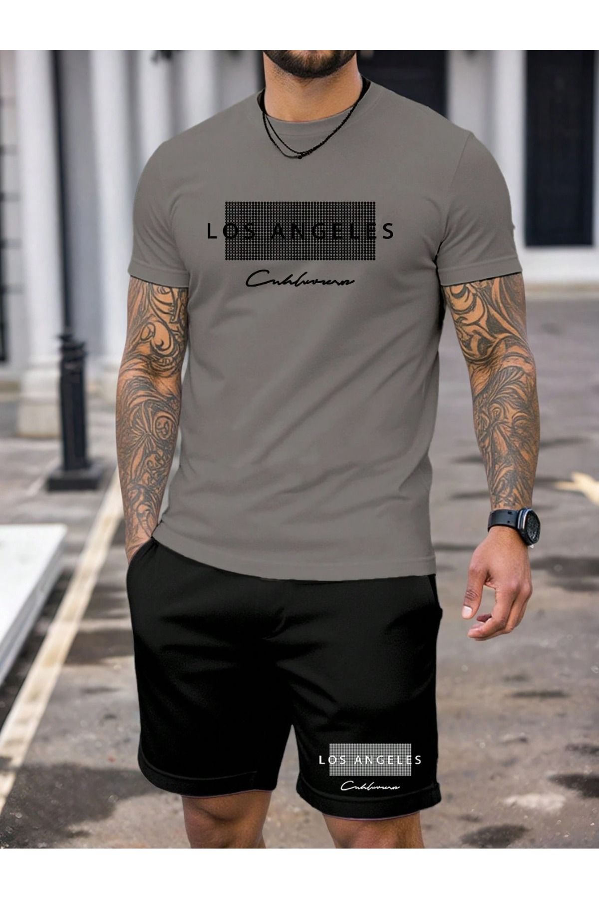 PAVRO Eşofman Takımı ŞORT los baskılı Oversize Tshirt Pavro