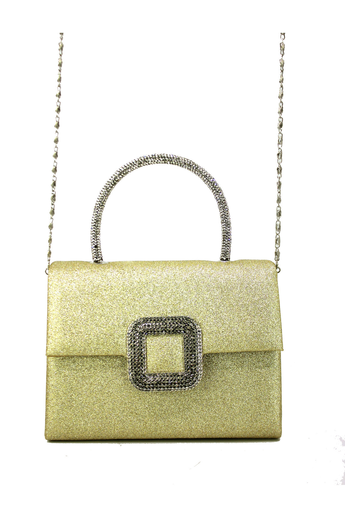 Çanta Sepetim-Women's Silver Silvery Stone Buckle Detailed Portfolio Stone Handle Evening Dress Bag 6