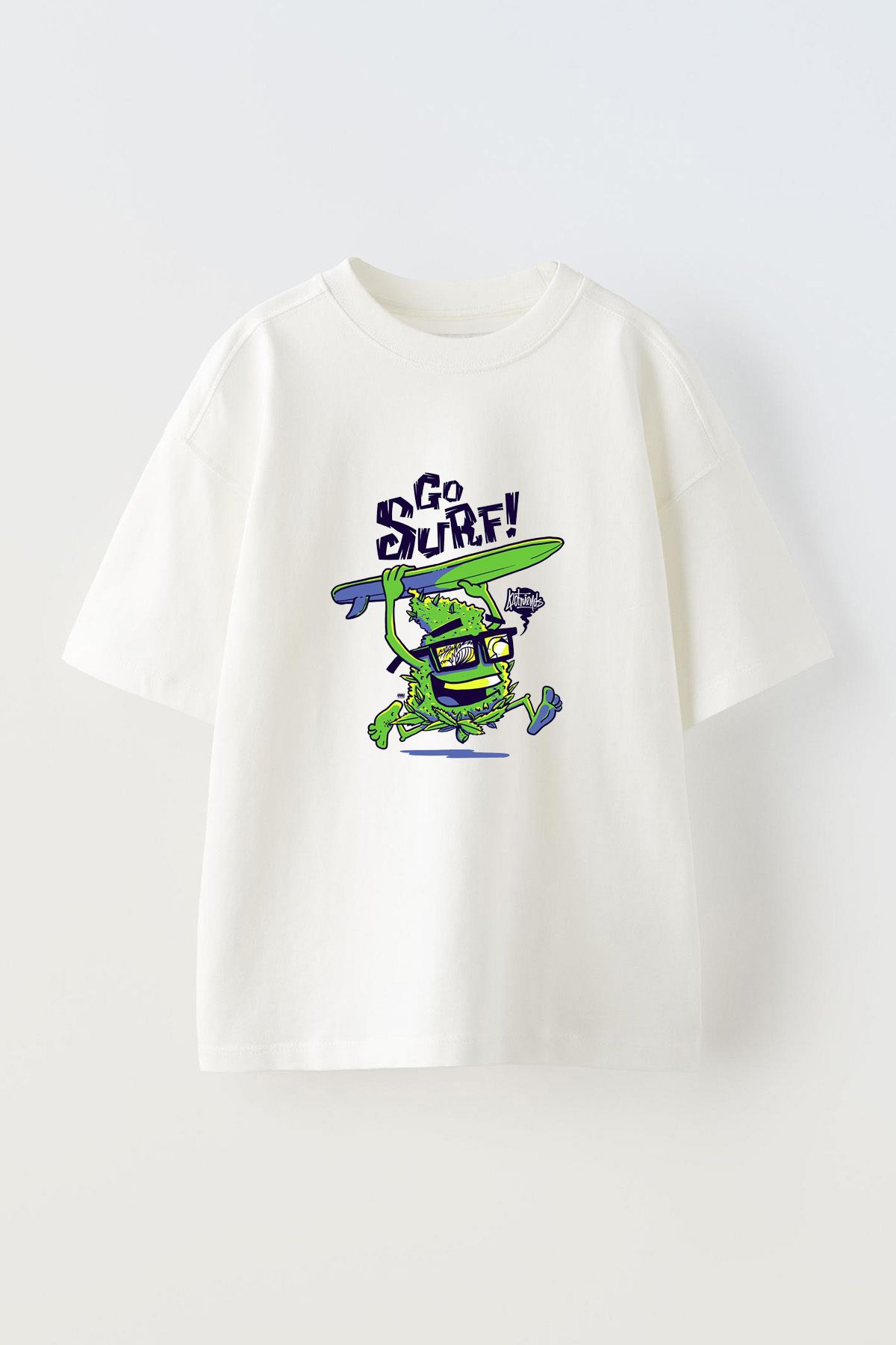 Anetos Go Surf Ön Baskılı Pamuk Beyaz Oversize T-shirt