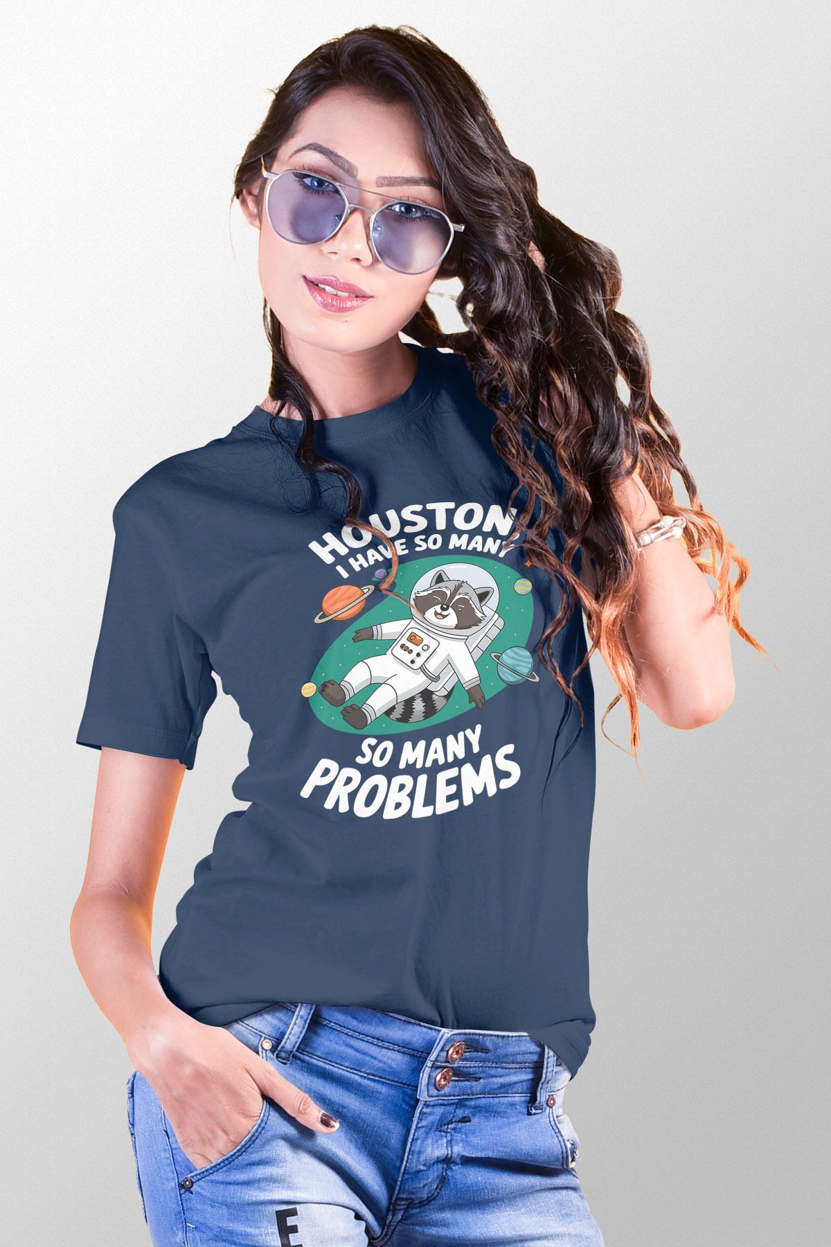 qoeuyl boutique Houston I Have So Many Problems Baskılı Unisex Regular Fit Pamuklu Lacivert Tişört