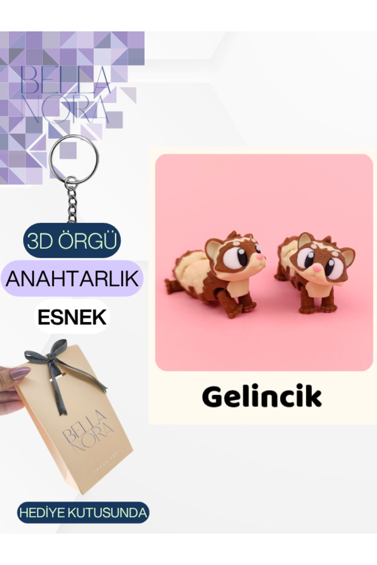 Bellanora Örgü Anahtarlık Sevilen Esneyebilir Sevimli Hayvanlar Amigurumi Çanta Süsü Özel Hediye Kutusunda