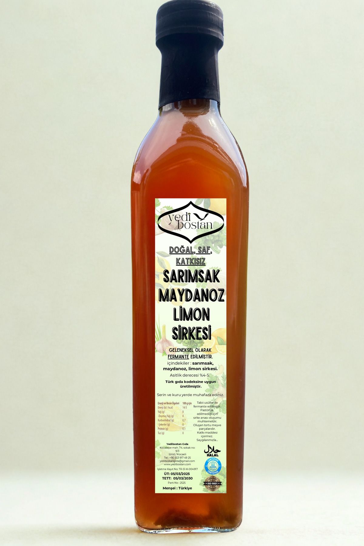Yedibostan Sarımsak Maydanoz Limon Sirkesi 500 ml Doğal Doğal Fermantasyon Saf Doğal Katkısız