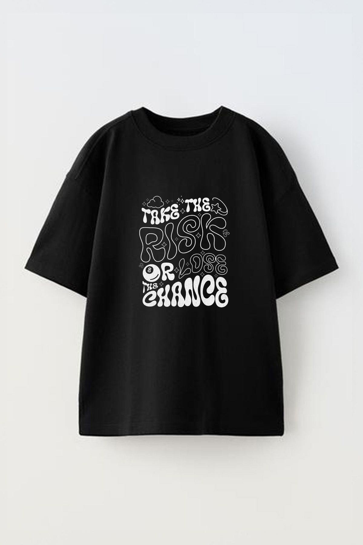 Anetos Take The Risk Ön Baskılı Pamuk Siyah Oversize T-shirt