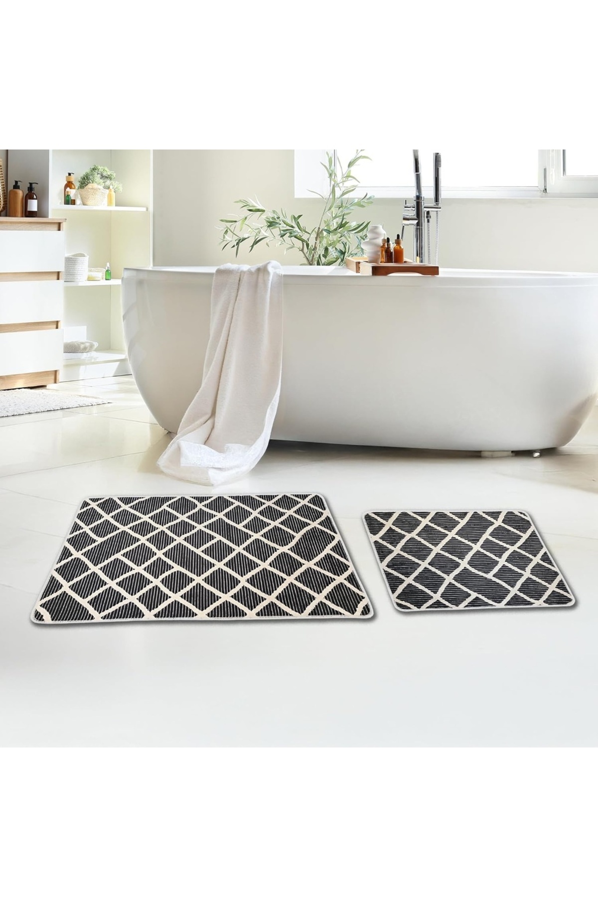 miqna-2-tlg. Rutschfeste Badteppich Set, Waschbar (60X100 & 50X60 CM) 1