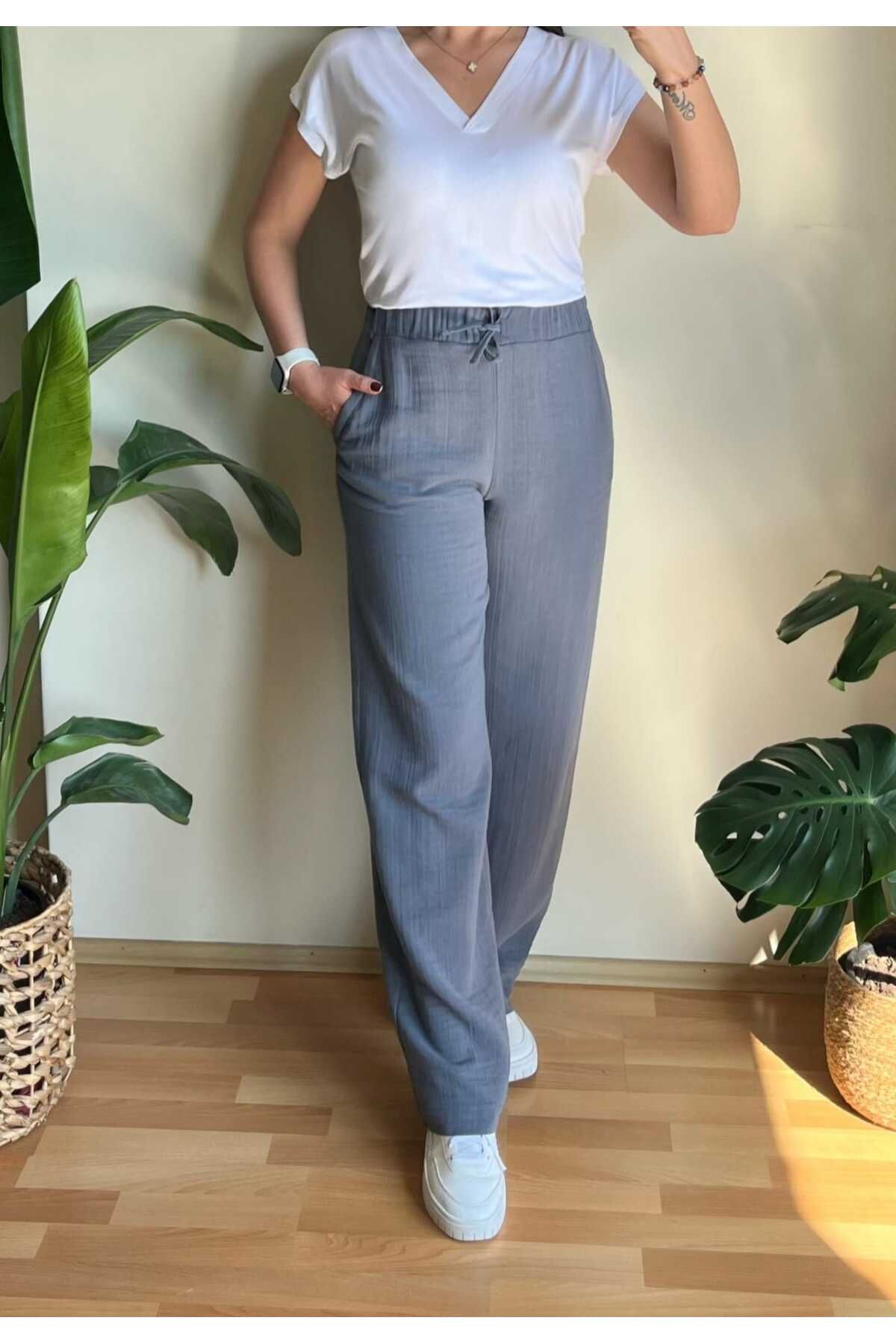 Butik Bol Paça Müslin Kadın Pantolon