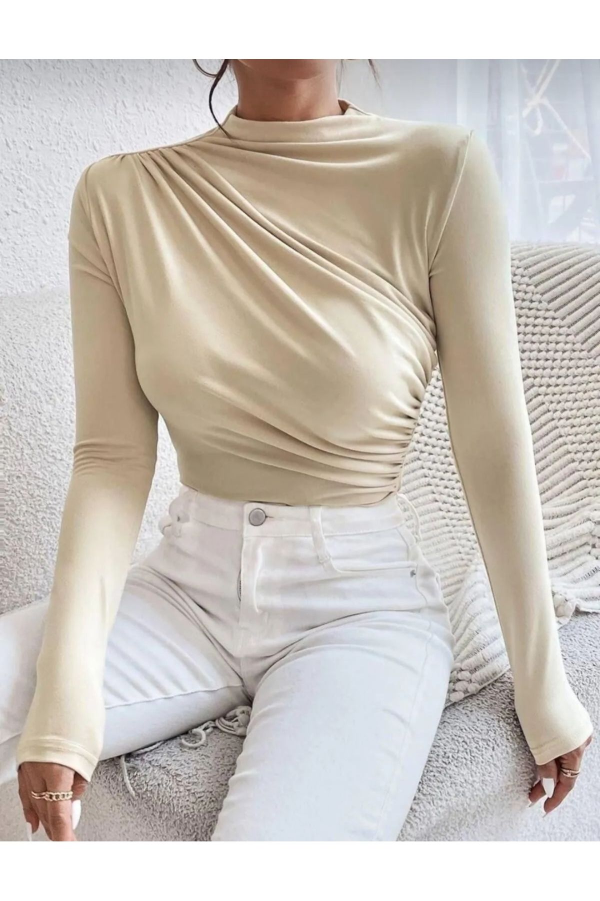 Butik Sandy Kumaş Kadın Büzgülü Detay Bluz