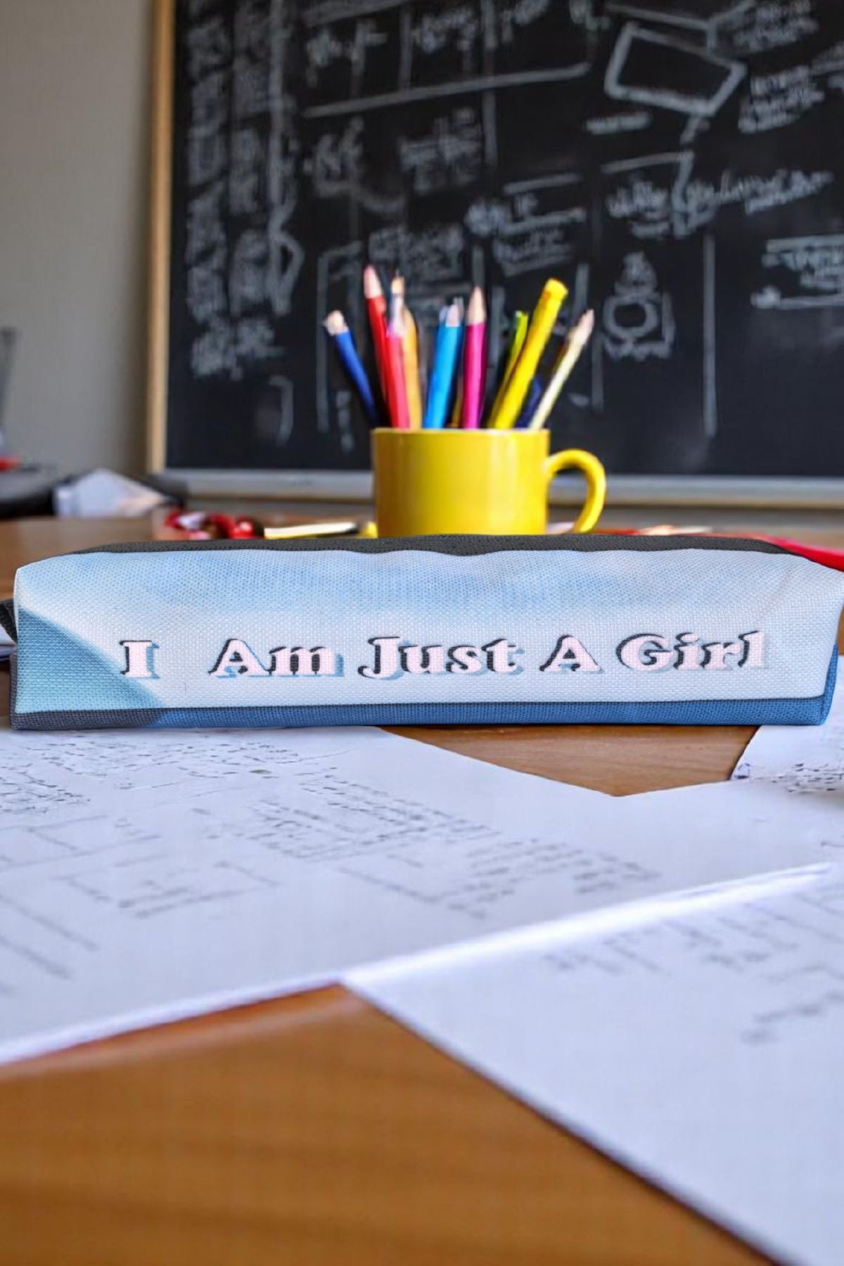 DUCS Just A Girl Desenli Kalemlik Kalem Kutusu Cüzdan Makyaj Çantası - MK274