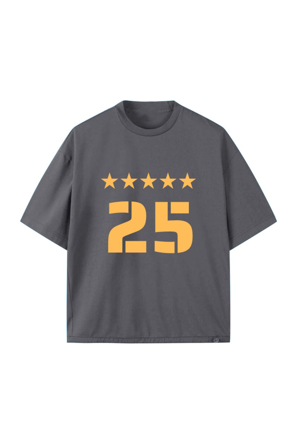 OZERGENE STORE 25 Baskılı 5 Yıldızlı Gri Oversize T-Shirt