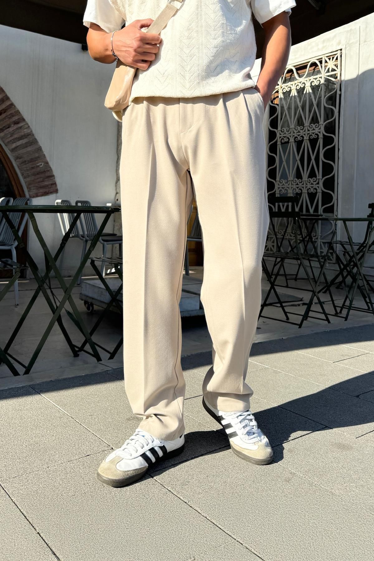 Flaw Wear Relax Fit Basic Bej Kumaş Pantolon