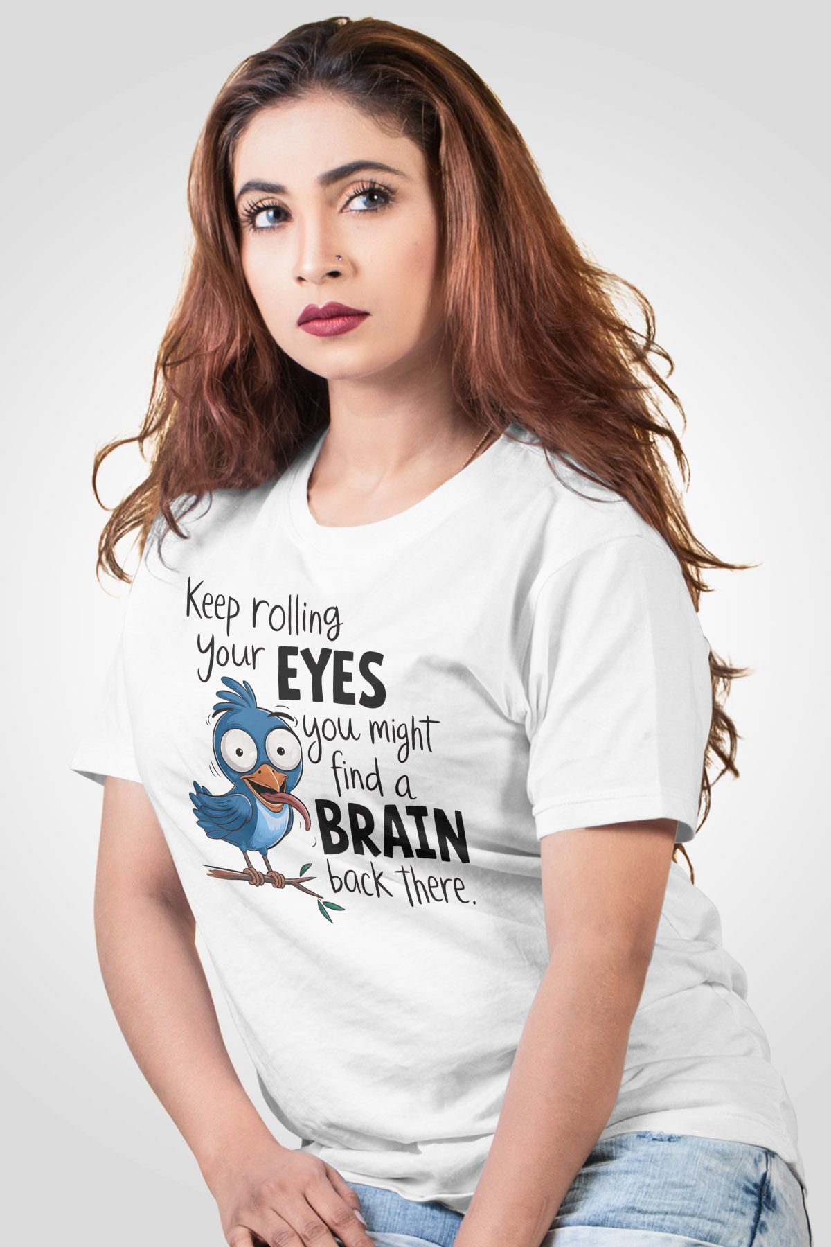 qoeuyl boutique Keep Rolling Your Eyes Sarkastik Baskılı Unisex Regular Fit Pamuklu Beyaz Tişört