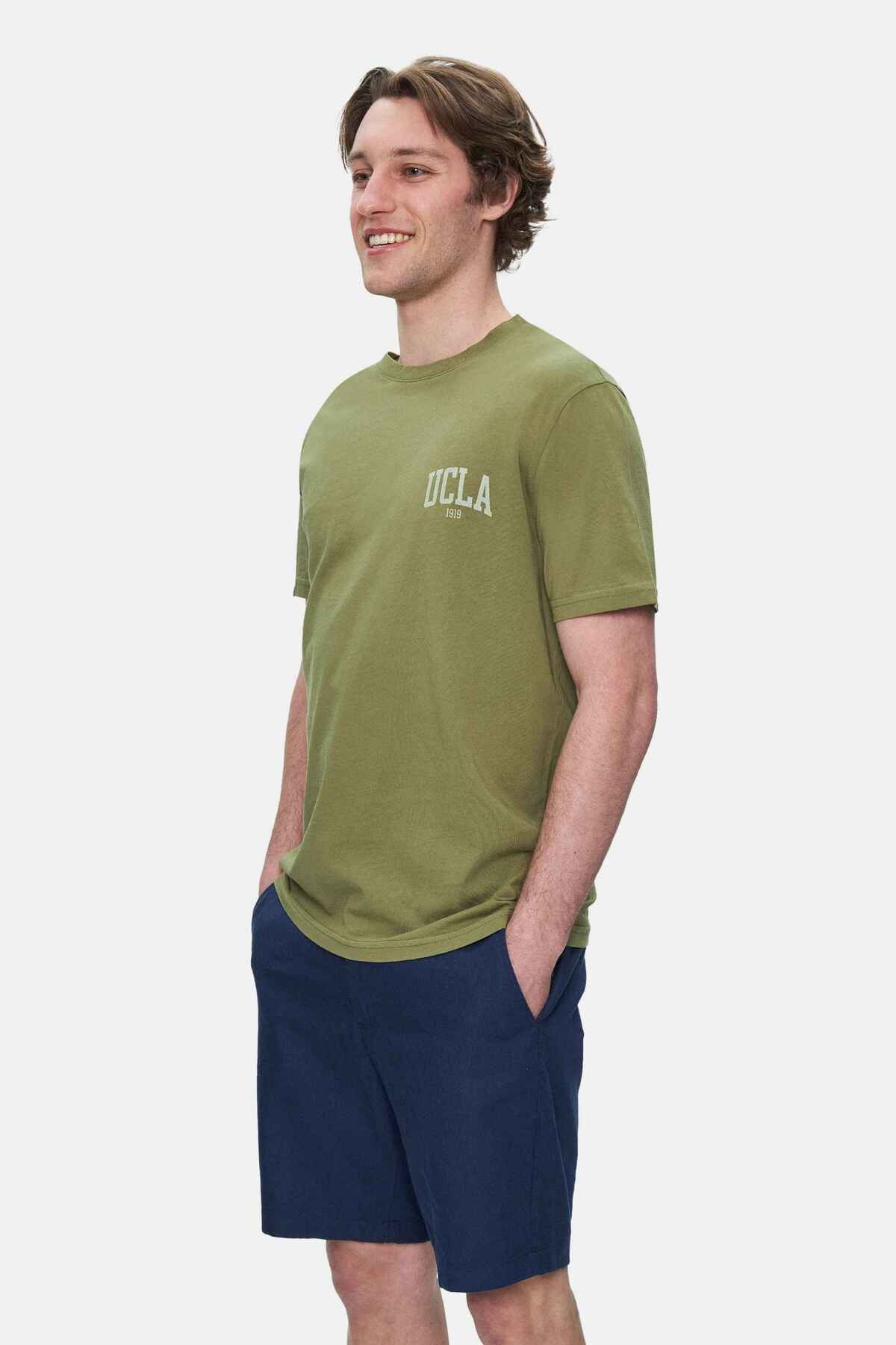 UCLA TATUM Haki Bisiklet Yaka Baskılı Standard Fit Erkek Tshirt