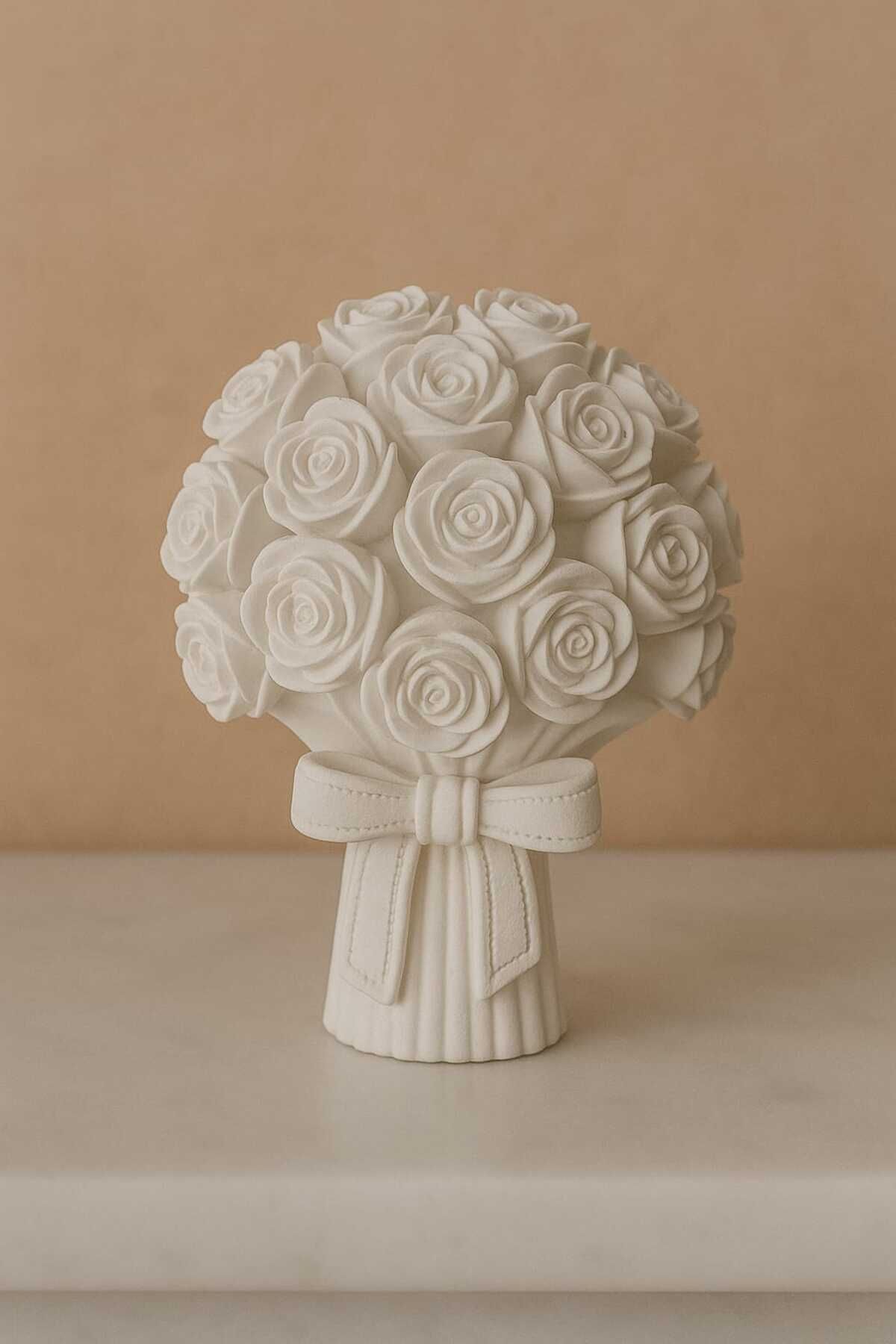Decolyra El Yapımı Dekoratif Gül Buketi Kokulu Taş 9 x 7 Cm 01299DEC Beyaz