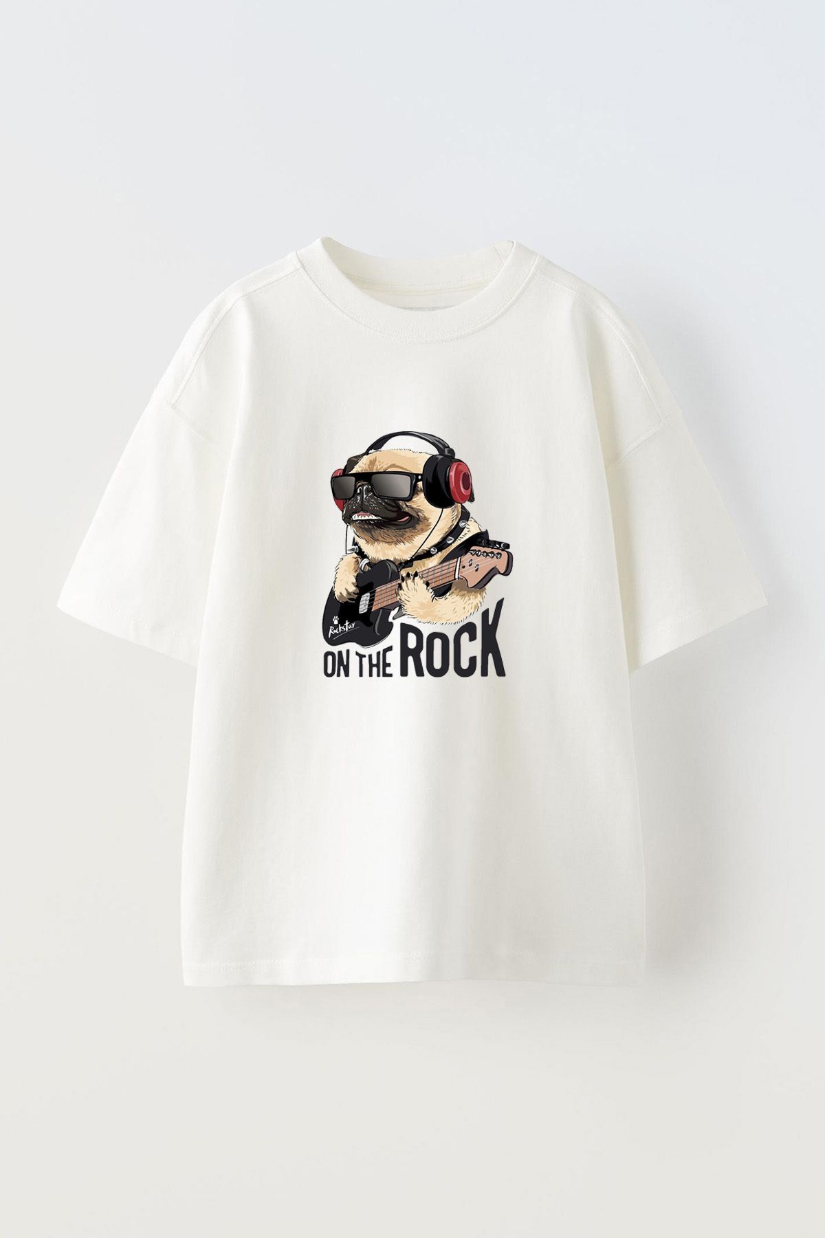 Anetos Rack Dog Ön Baskılı Pamuk Beyaz Oversize T-shirt