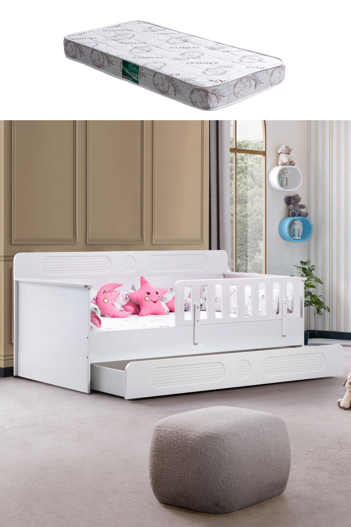 Setay Yavrulu Karyola, Flora Yavrulu Montessori Karyola - Beyaz + 1 Adet Comfort Yatak