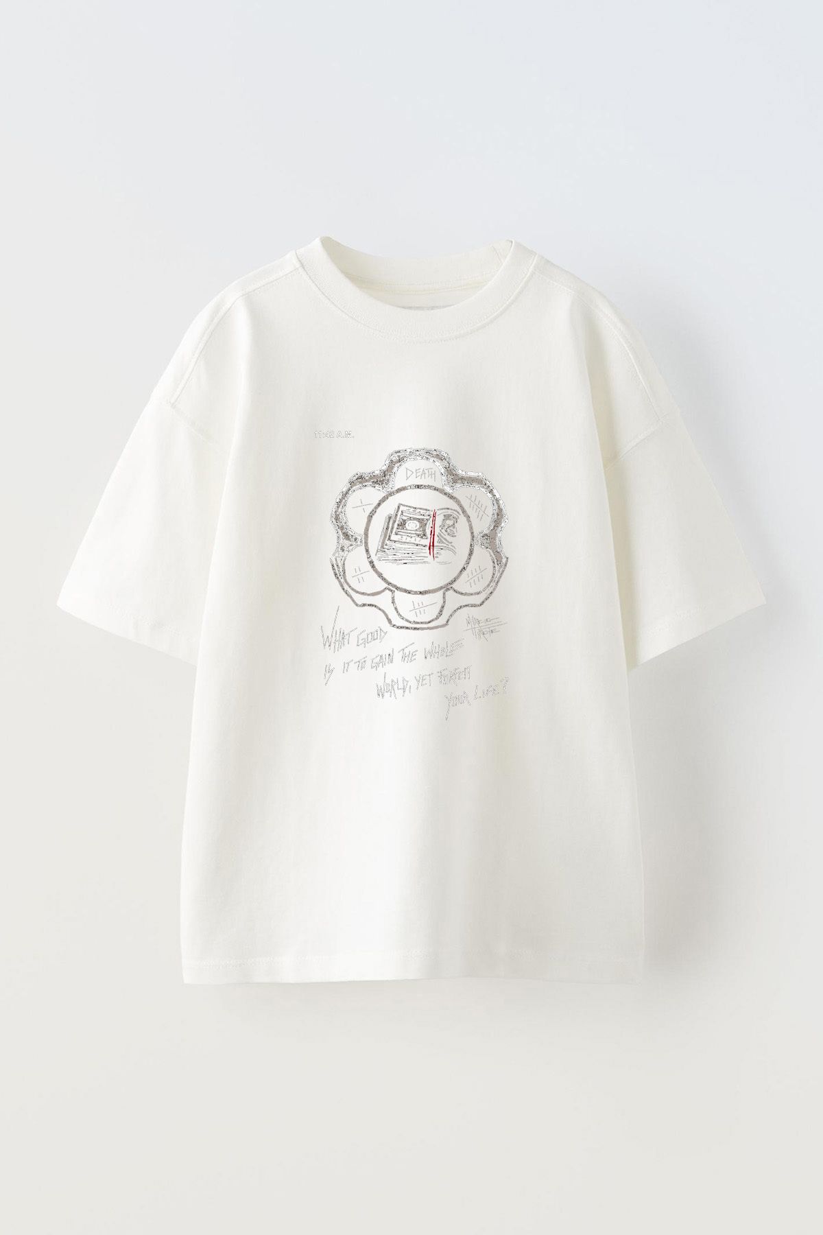 Anetos Marcio iırote Ön Baskılı Pamuk Beyaz Oversize T-shirt
