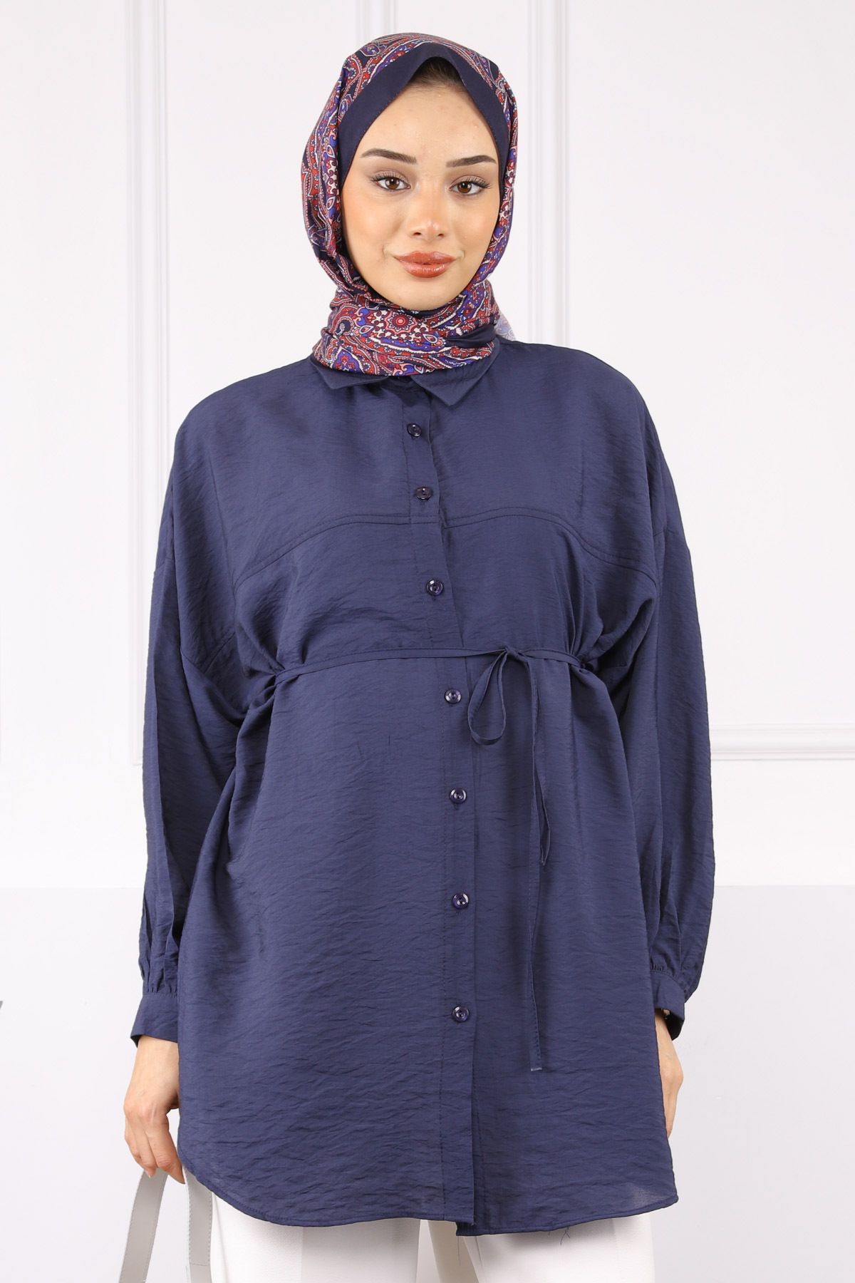 İmajButik Lacivert Beli İp Detaylı Tunik